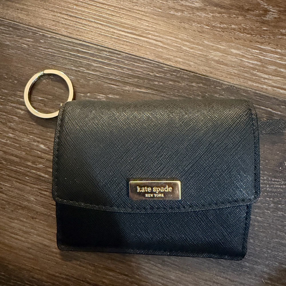 Kate Spade Black Card Holder with Gold Zipper